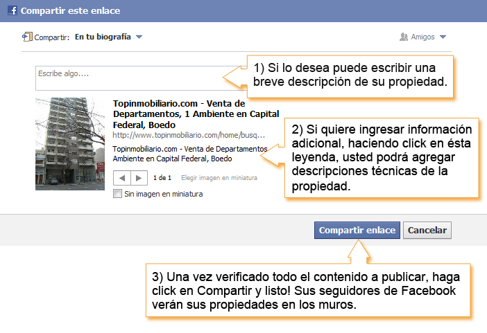 PASOS PARA COMPARTIR PROPIEDADES EN EL MURO DE FACEBOOK